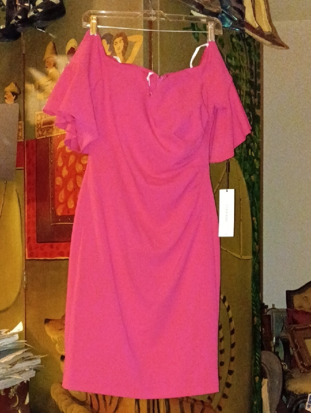 Stunning Calvin Klein Fuchsia Flutter Sleeve Dress